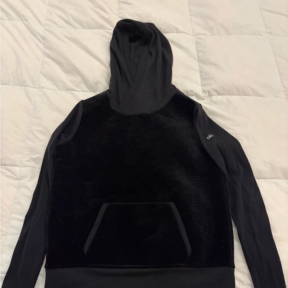 Alo Black Hooded Velvet Sweatshirt
